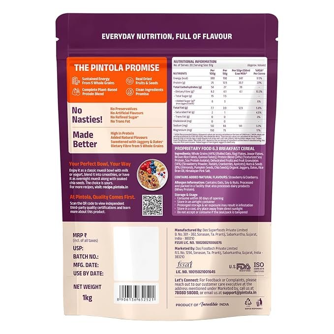 Pintola 25g High Protein Muesli | Fruit & Nut | 1kg - Image 3