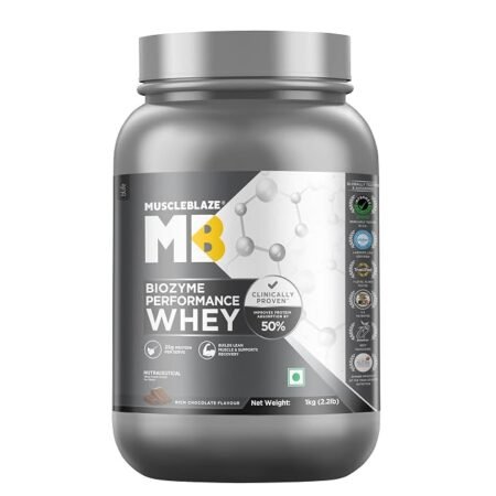 MuscleBlaze Biozyme Performance Whey Protein Powder, 1kg (2.2lbs) | Rich Chocolate