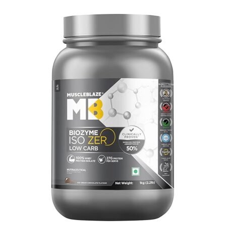MuscleBlaze Biozyme Iso-Zero Whey Protein Isolate | 1kg (2.2lbs)