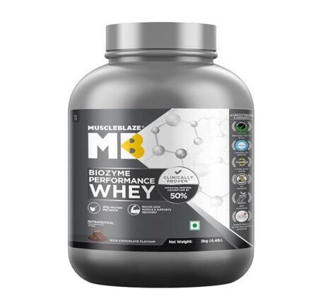 MuscleBlaze Biozyme Performance Whey Protein Powder, 2kg (4.4lbs) | Rich Chocolate
