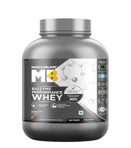 MuscleBlaze Biozyme Performance Whey Protein Powder, Rocky Road Fudge (2kg / 4.4lbs)