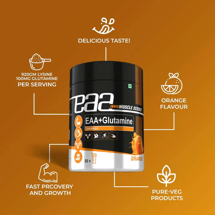 Muscle Science EAA+GLUTAMINE – 30 SERVINGS ORANGE - Image 3